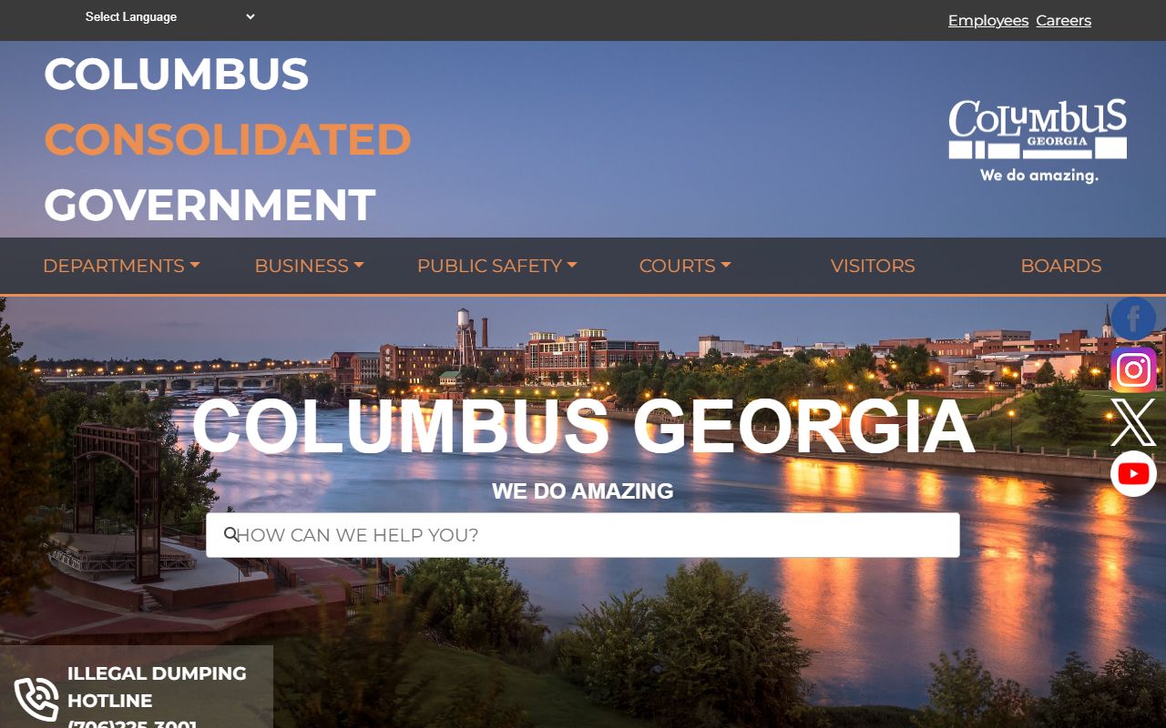 Columbus Police Department website showing city services and recent booking records access