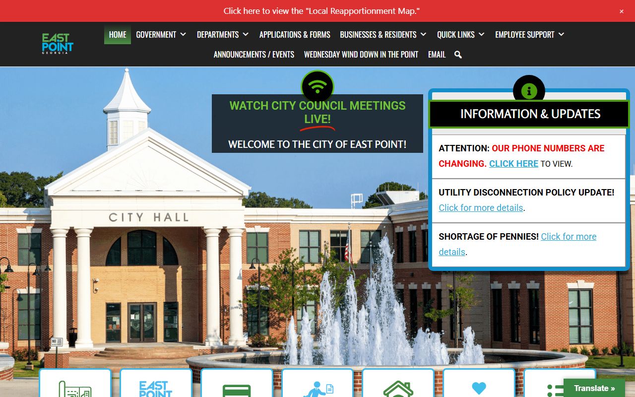 East Point Police Department website showing city services and recent booking records access