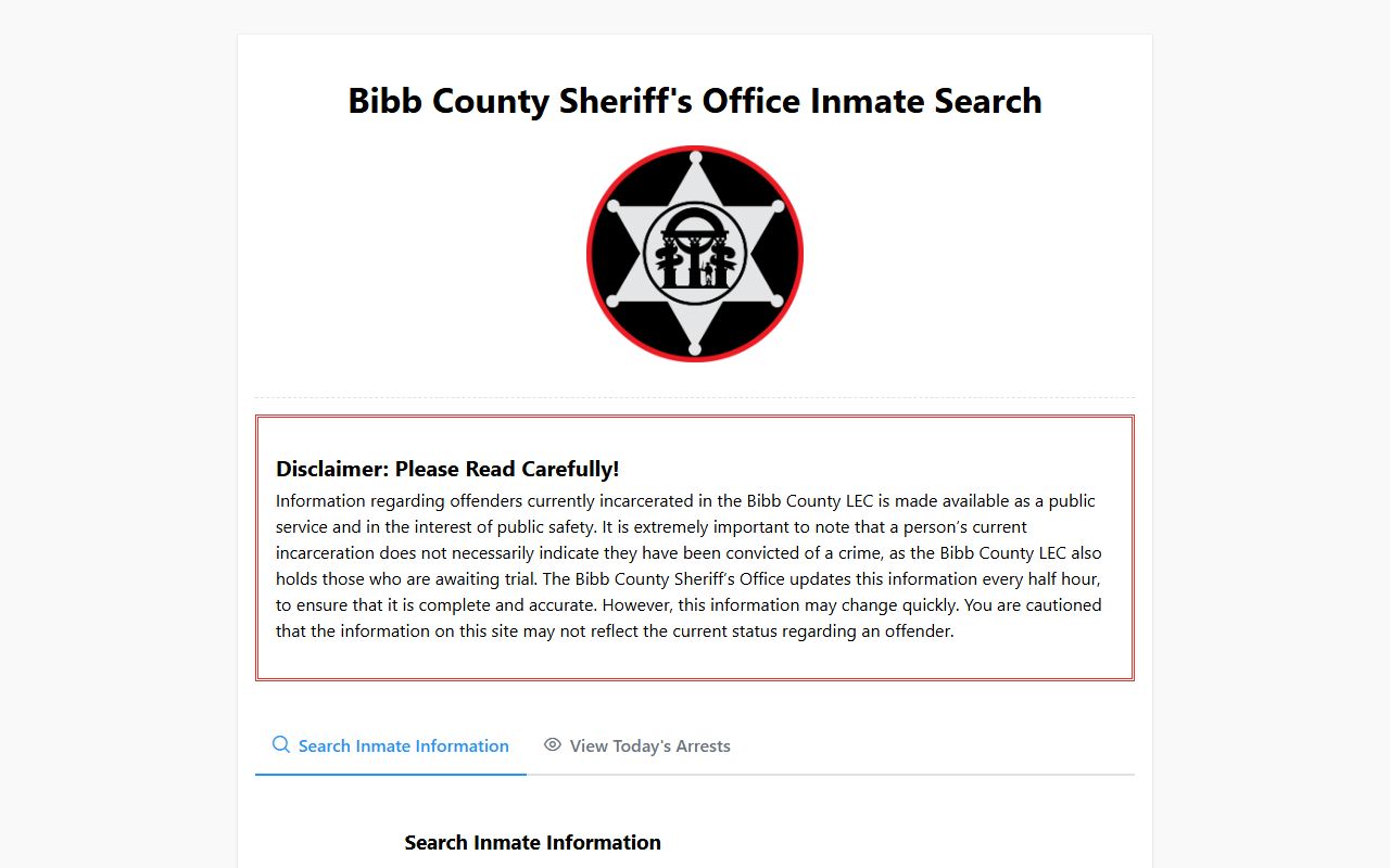 Bibb County inmate search portal for recent booking records