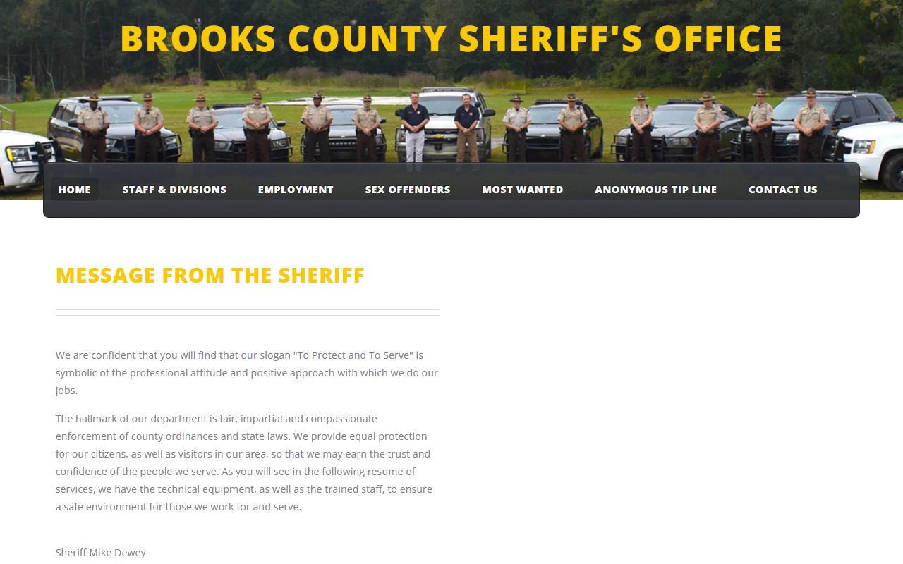 Brooks County Sheriff's Office homepage for arrest records