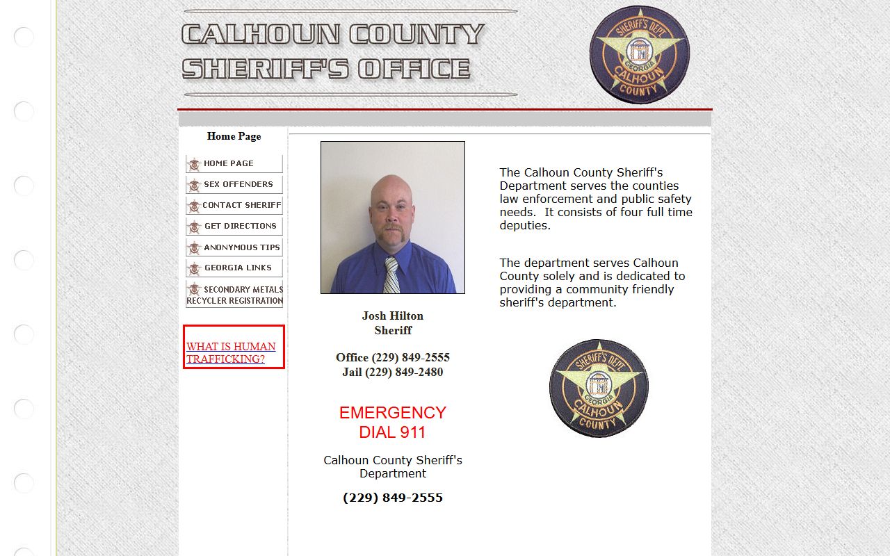 Calhoun County Sheriff's Office homepage for recent booking records