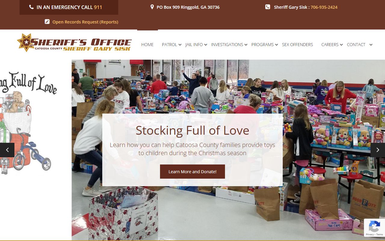 Catoosa County Sheriff's Office homepage for recent booking records