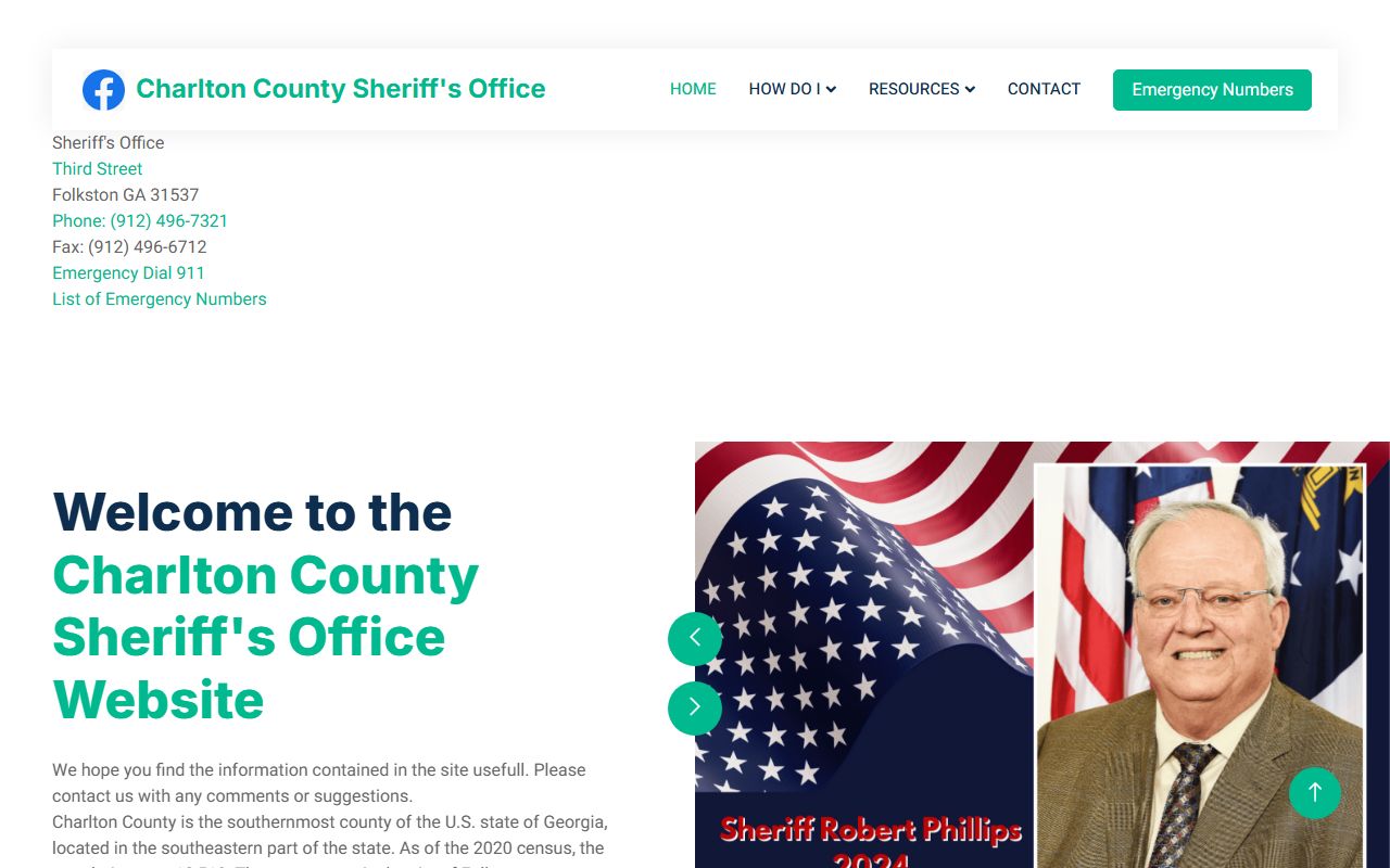 Charlton County Sheriff's Office homepage for arrest records