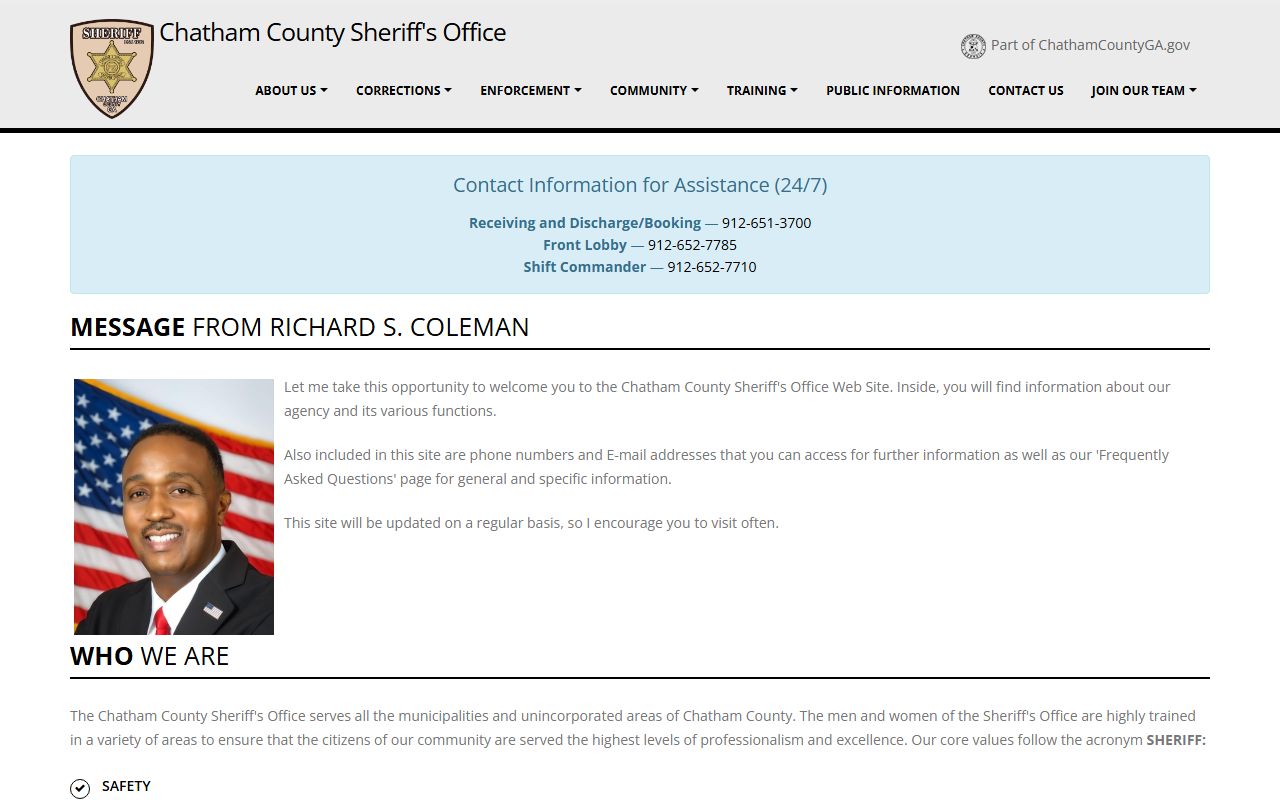 Chatham County Sheriff's Office homepage for recent booking records