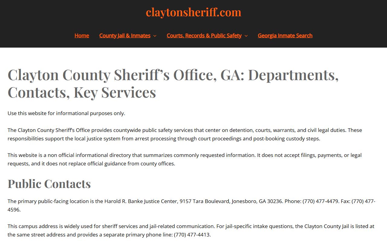 Clayton County Sheriff's Office homepage for recent booking records