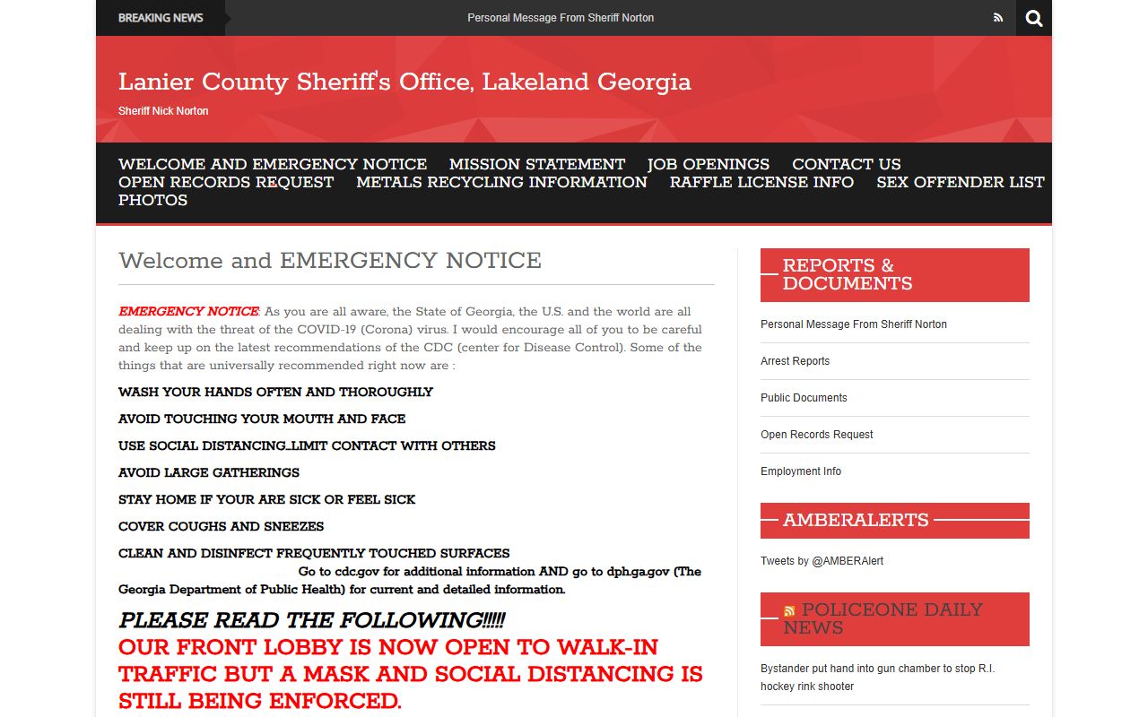 Lanier County Sheriff's Office homepage for recent bookings