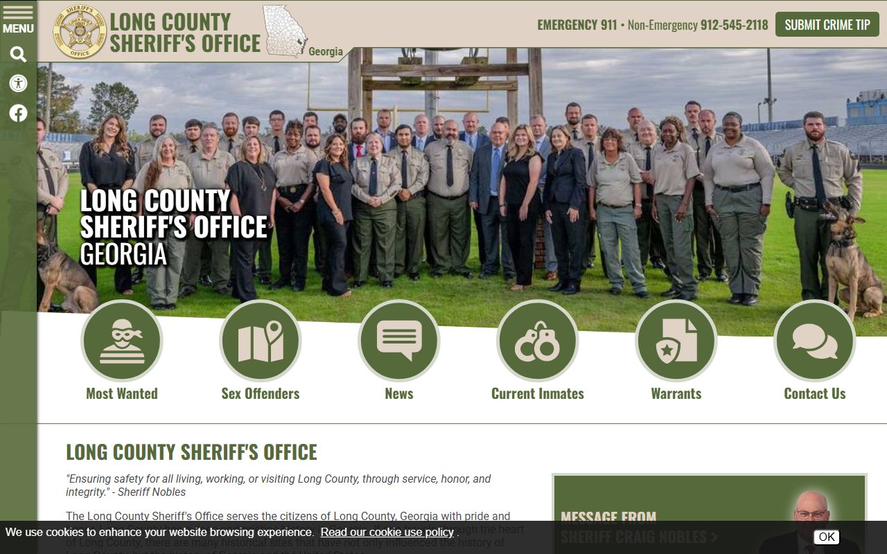 Long County Sheriff's Office homepage for recent bookings