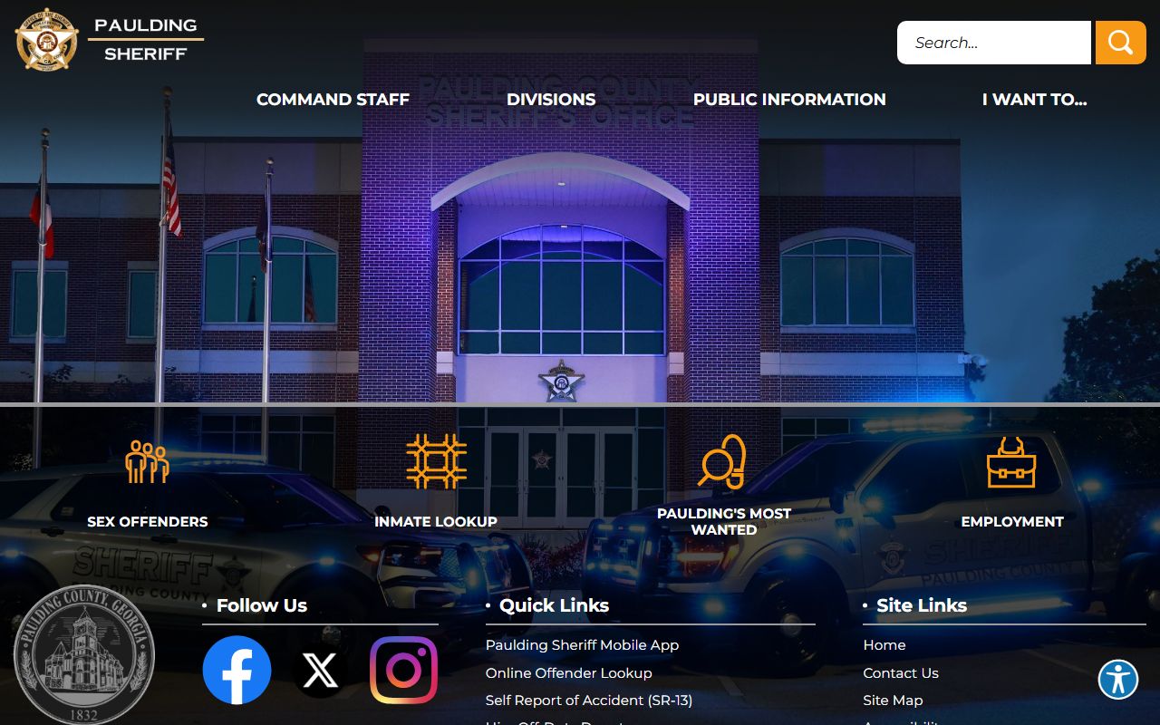 Paulding County Sheriff's Office homepage showing jail and booking information