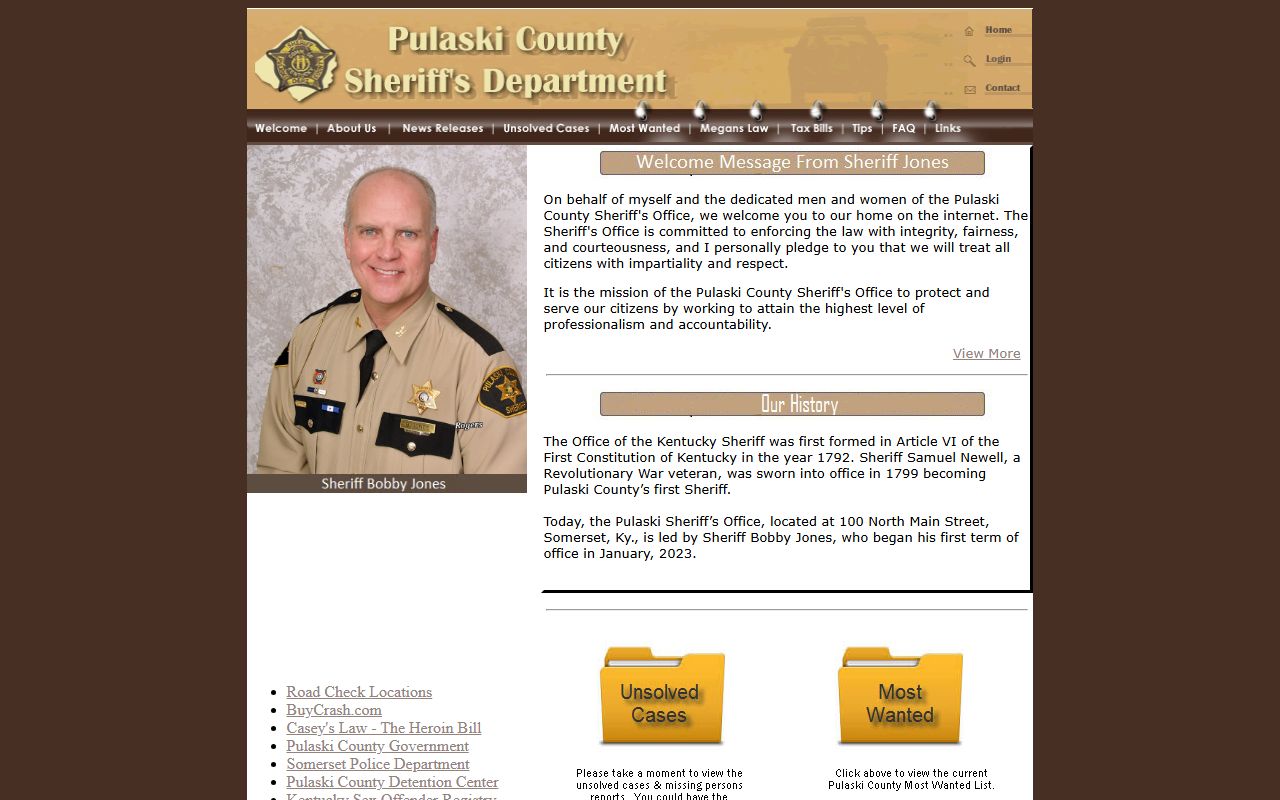 Pulaski County Sheriff's Office website with booking information