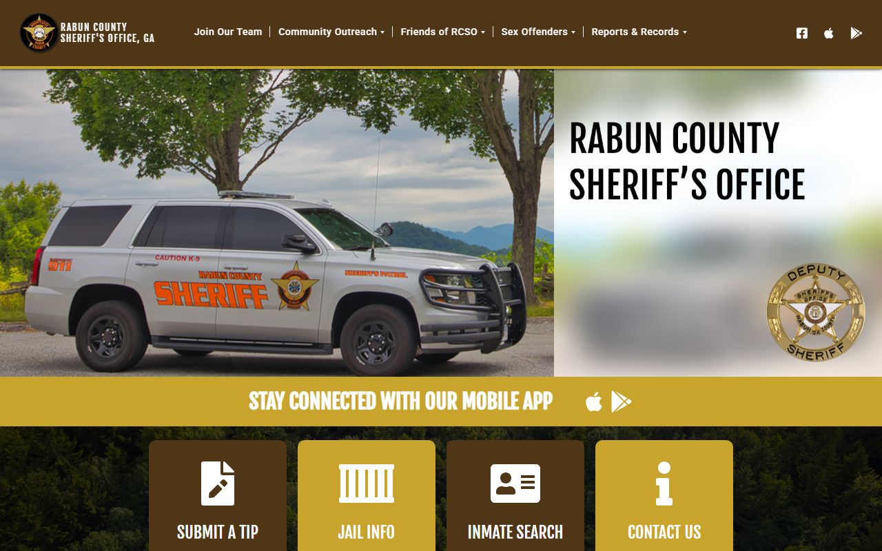 Rabun County Sheriff's Office homepage with booking information