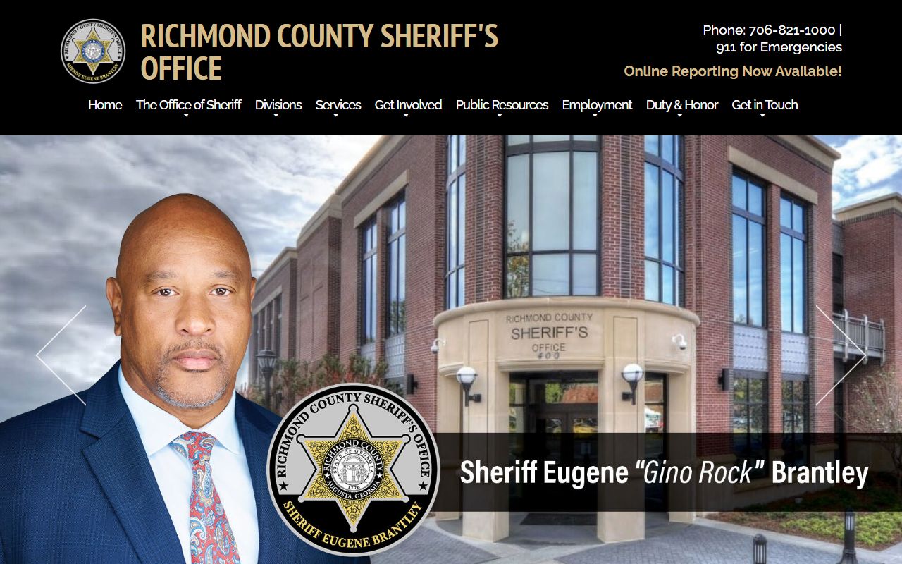 Richmond County Sheriff's Office homepage with jail information