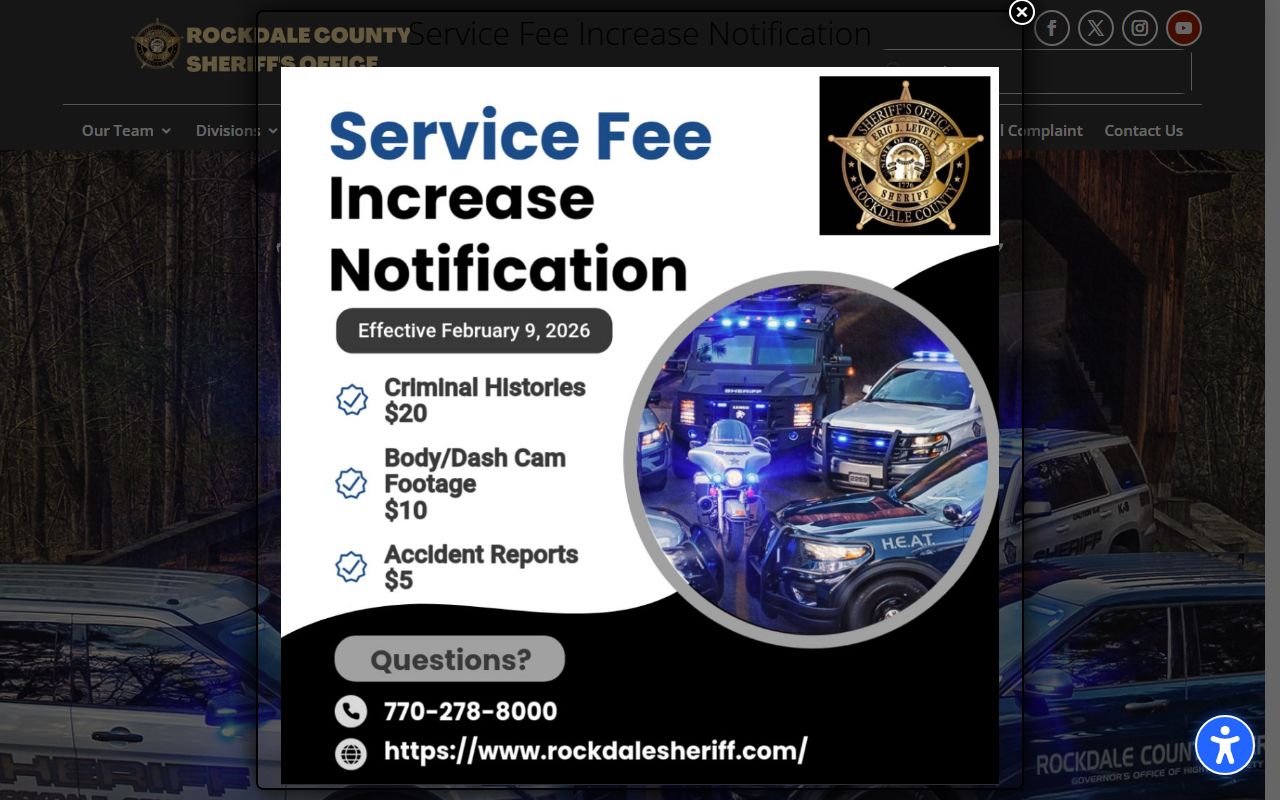 Rockdale County Sheriff's Office website with booking information