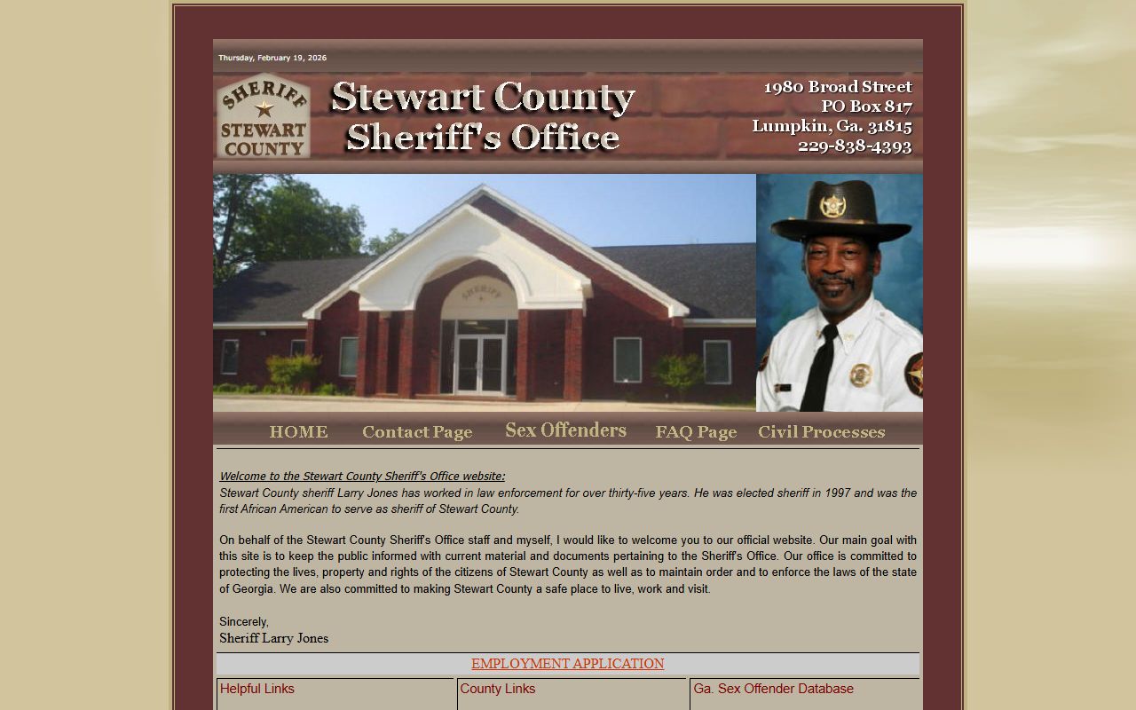 Stewart County Sheriff's Office website for recent bookings and arrest records
