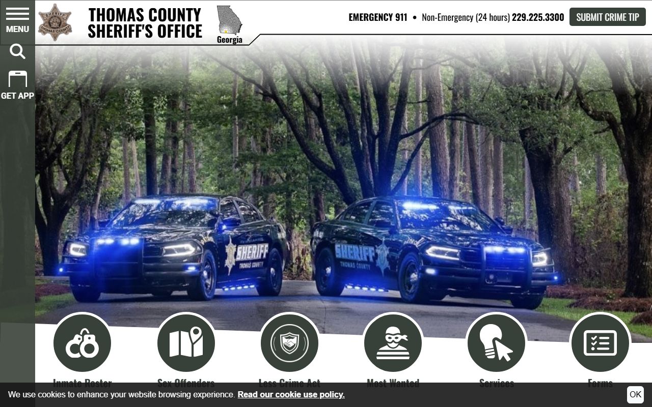 Thomas County Sheriff's Office website for recent bookings and arrest records