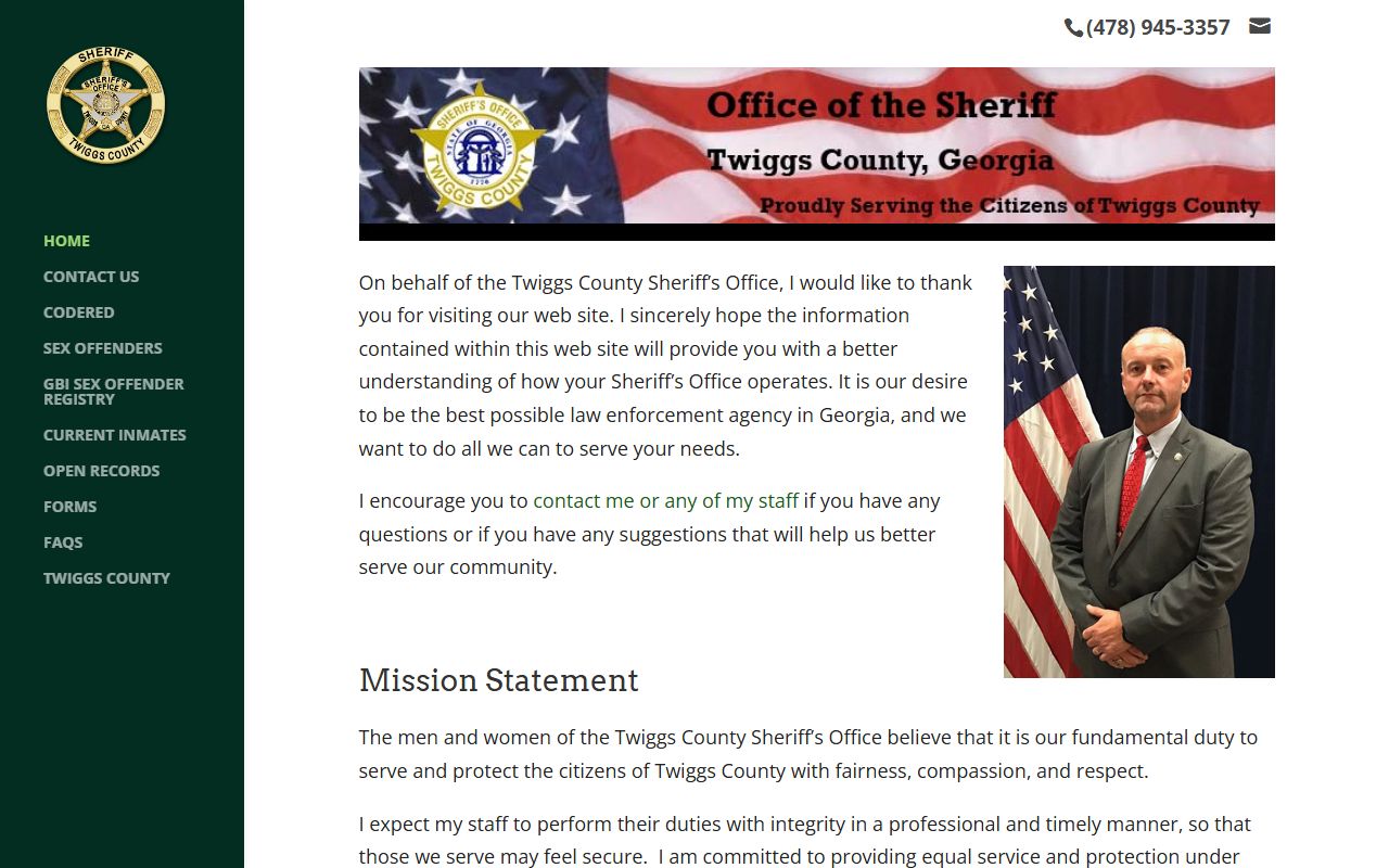 Twiggs County Sheriff's Office website for recent bookings and arrest records