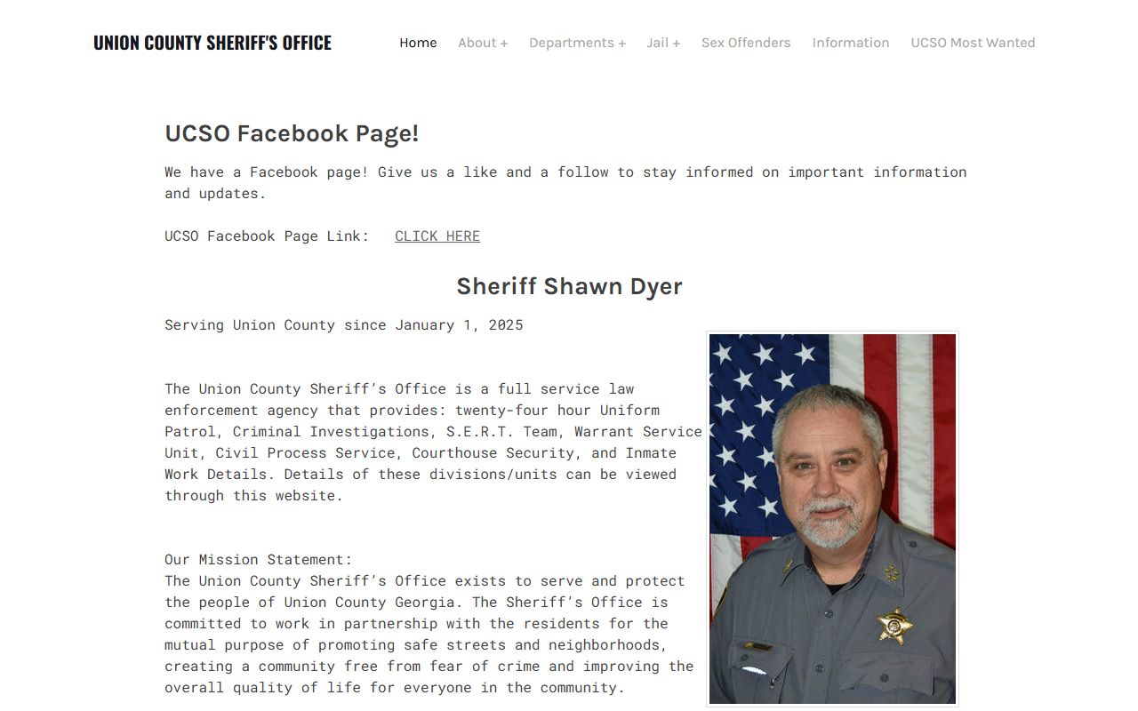 Union County Sheriff's Office website for recent bookings and arrest records