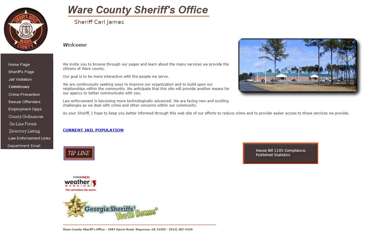 Ware County Sheriff's Office website for recent bookings and arrest records