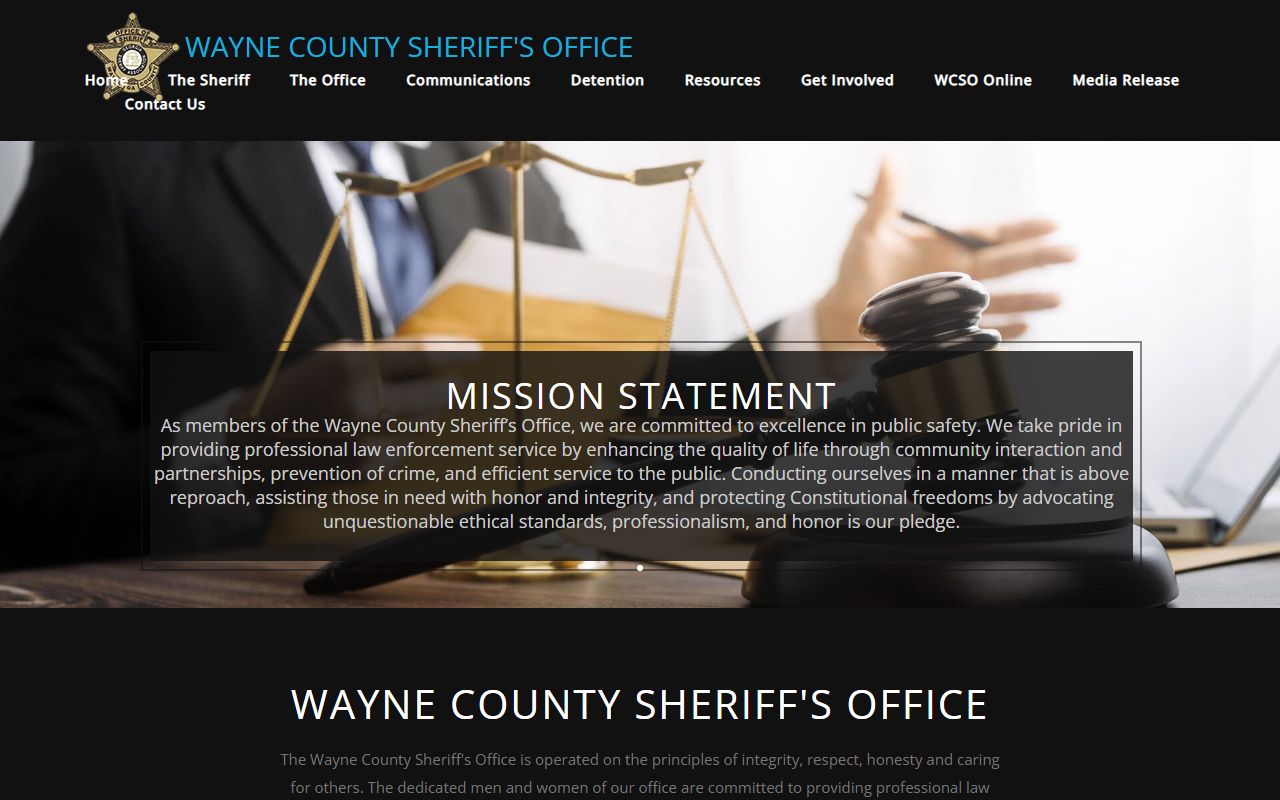 Wayne County Sheriff's Office website for recent bookings and arrest records
