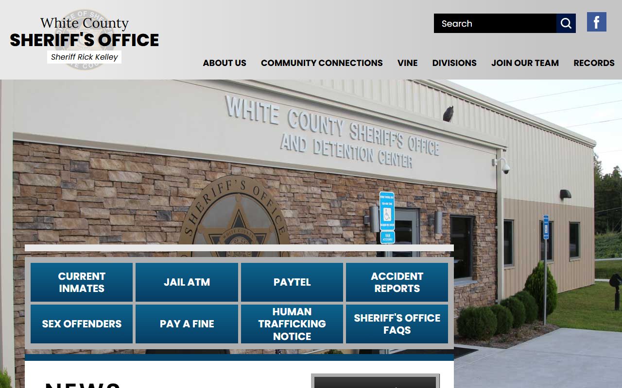 White County Sheriff's Office website for recent bookings and arrest records
