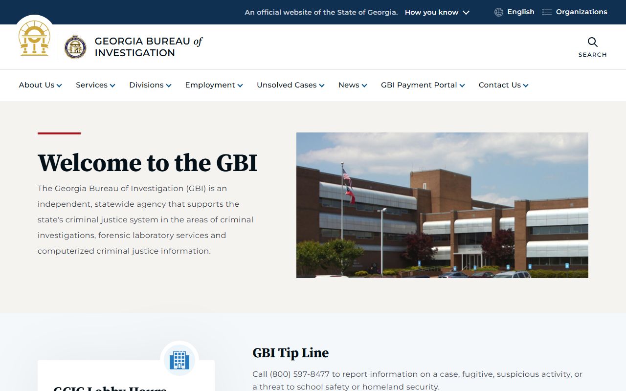 Georgia Bureau of Investigation homepage for criminal history records